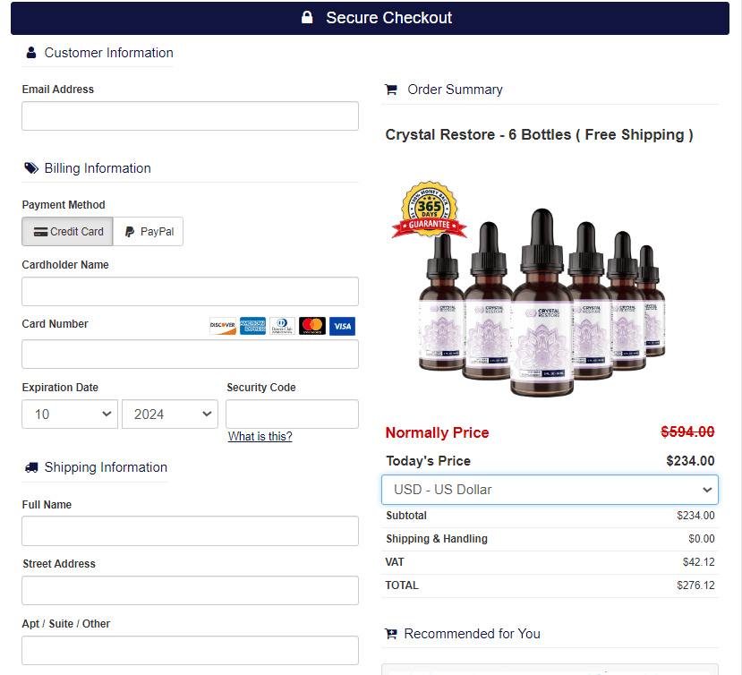 Crystal Restore - Order Page